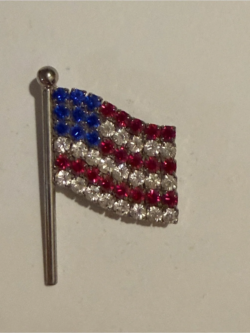 Patriotic Rhinestone Flag Brooch - Red, White & Blue